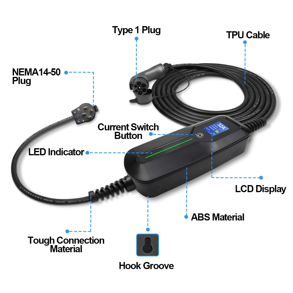 MOREC PCD-041 40A EV PORTABLE CHARGER MAX 9.6KW(SUPPORT NAME 14-50 PLUG)
