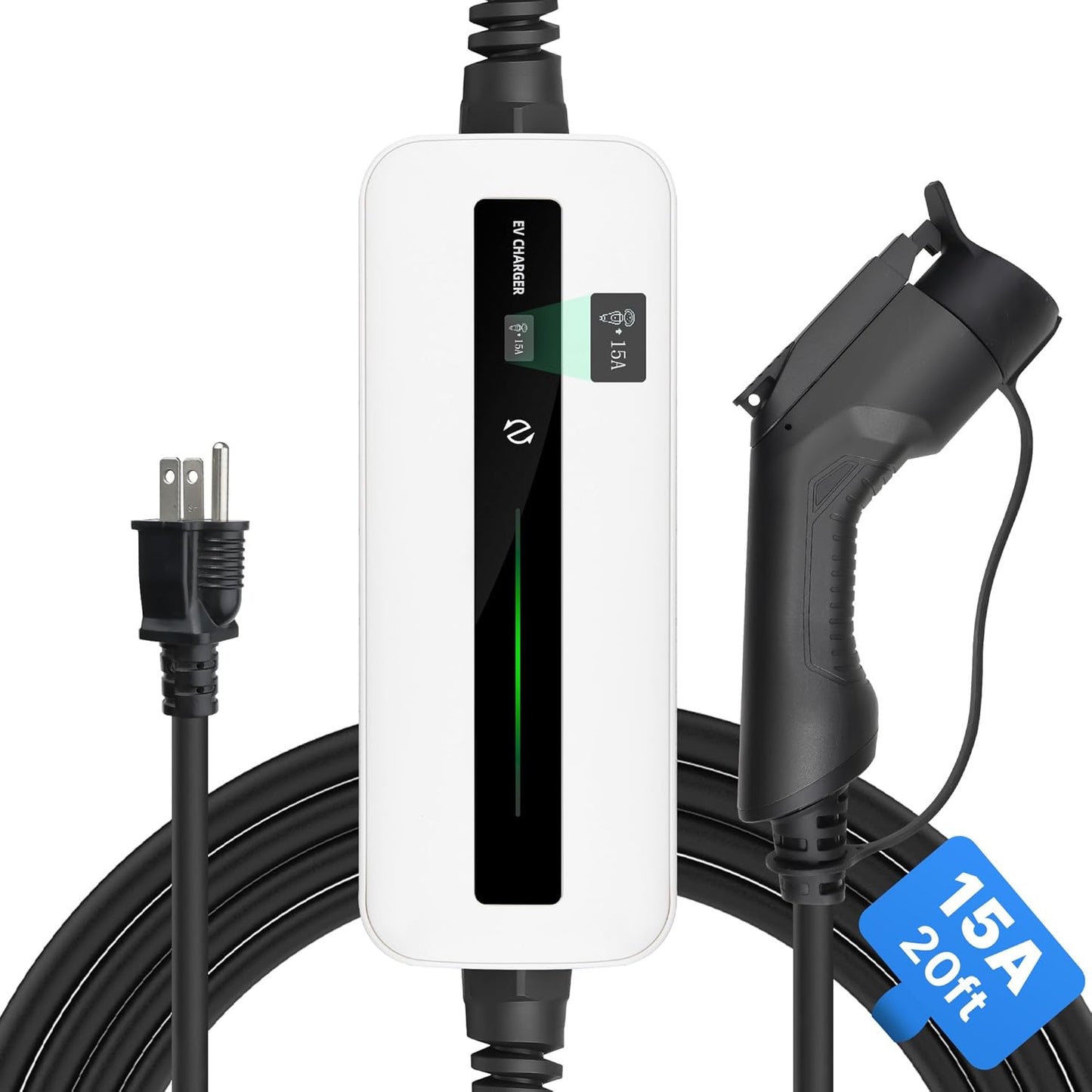 15A MOREC Level 1 Portable Electric Vehicle Charger 20FT with NEMA 5-15 Plug - 15APCD018