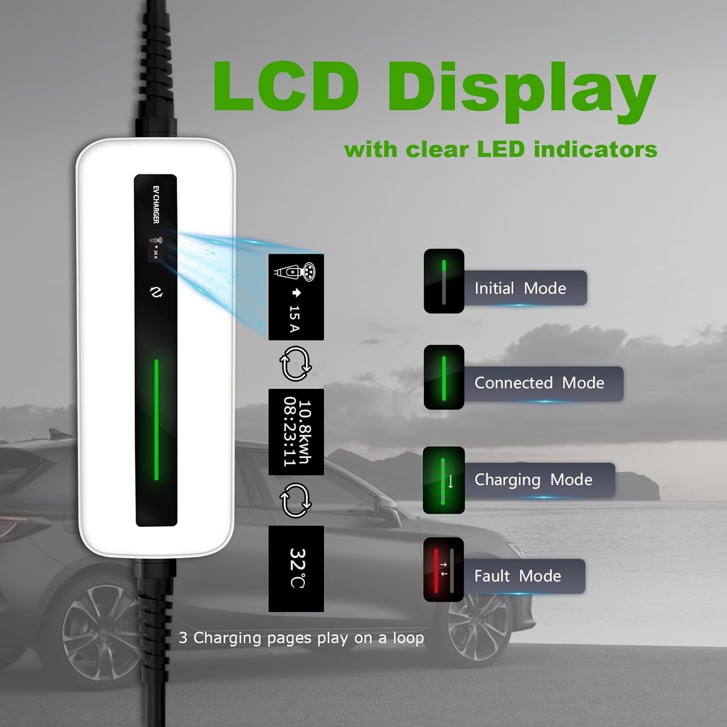 15A MOREC Level 1 Portable Electric Vehicle Charger 20FT with NEMA 5-15 Plug - 15APCD018