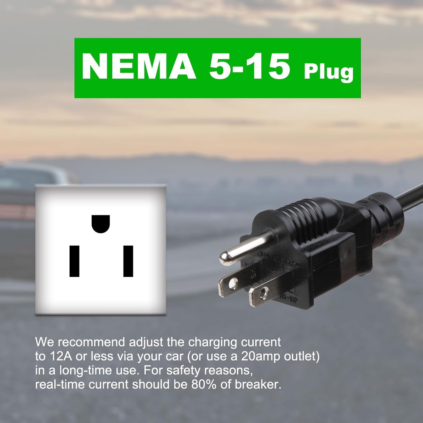 15A MOREC Level 1 Portable Electric Vehicle Charger 20FT with NEMA 5-15 Plug - 15APCD018