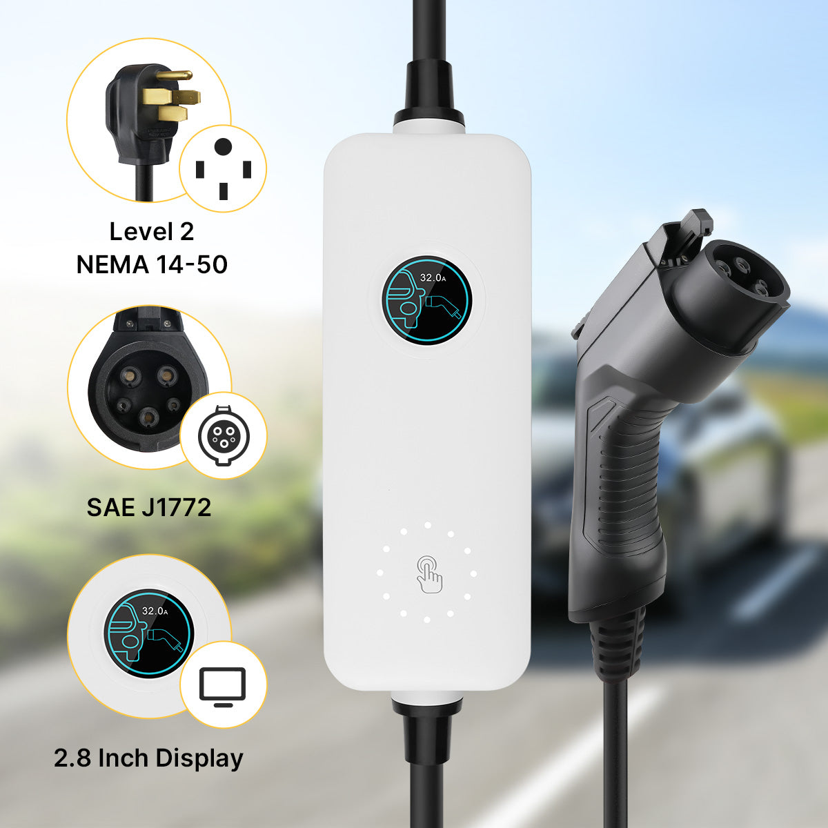MOREC Type 1 Max 9.6KW 40Amp Portable Electric Vehicle Charger Nema 14-50 Plug - SQP039