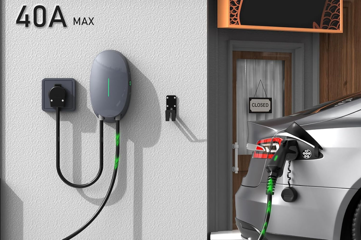 MOREC EV Wallbox NEMA14-50 40A Type 1 Plug Elliptical EV Charging Station - WB10T1G