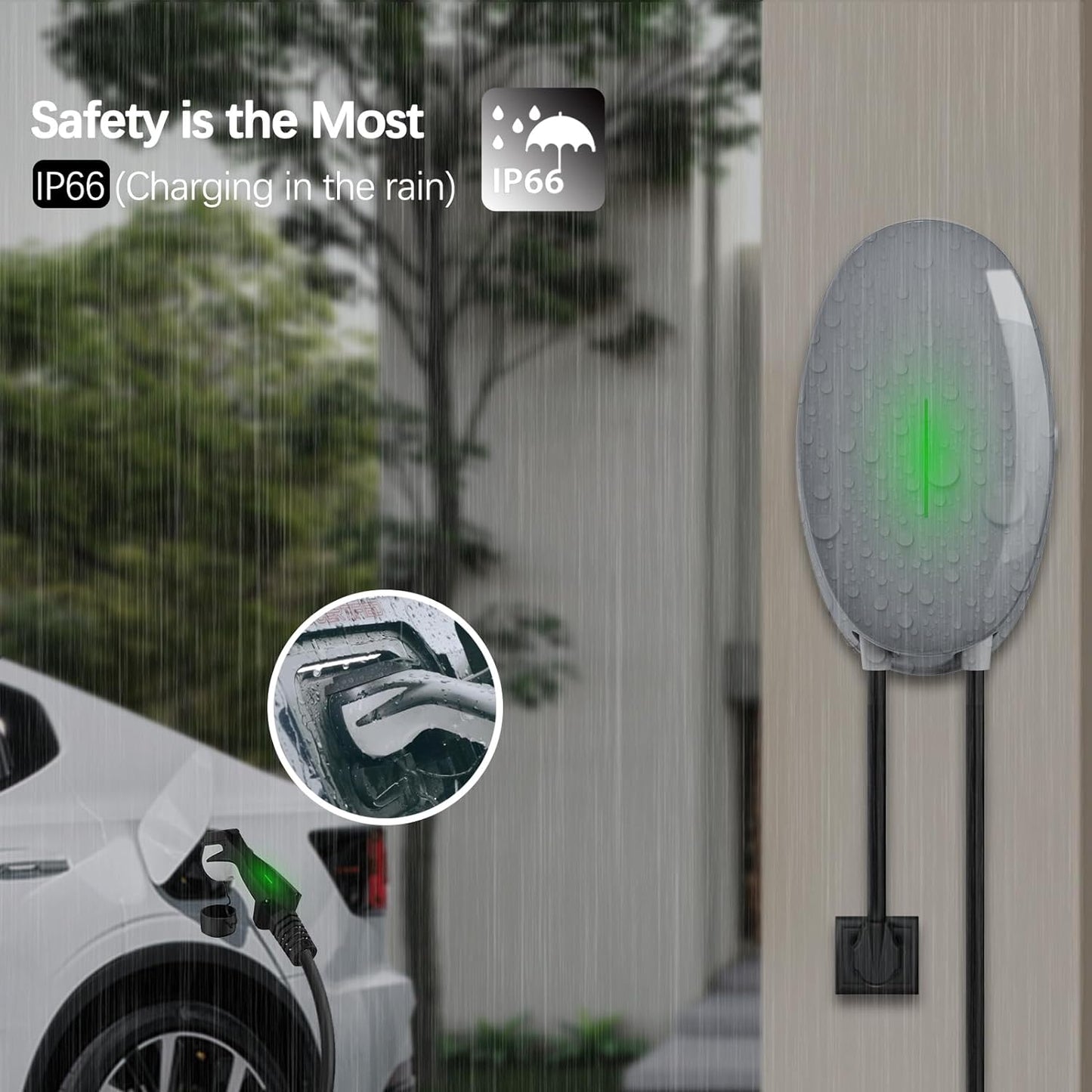 MOREC EV Wallbox NEMA14-50 40A Type 1 Plug Elliptical EV Charging Station - WB10T1G