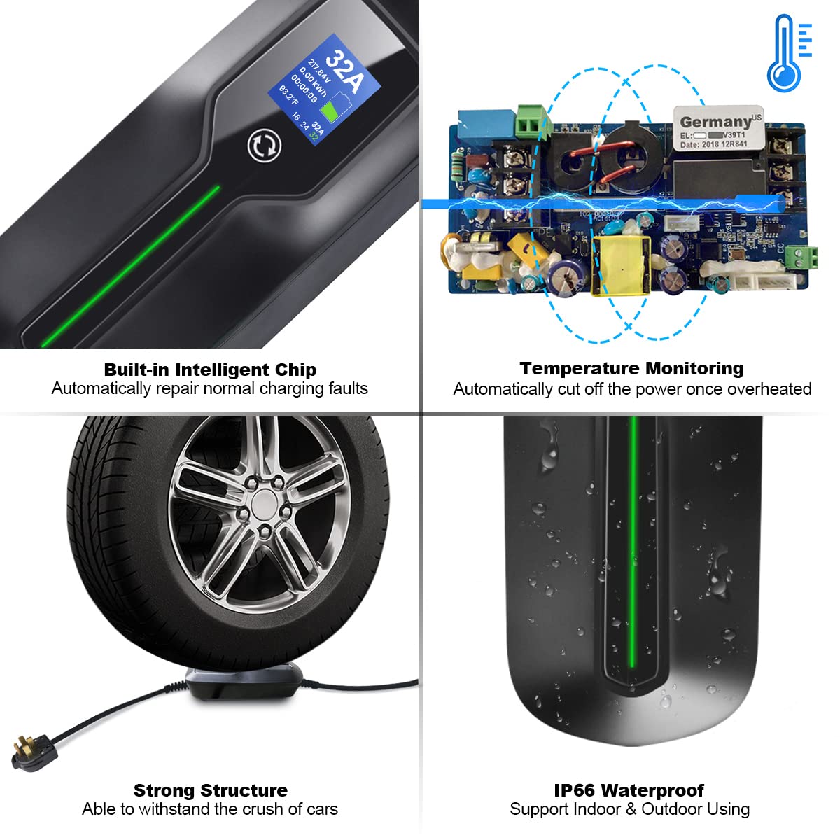 MOREC PCD-041 16A~32A EV PORTABLE CHARGER MAX 7.2KW(SUPPORT SWITCHING CURRENT)