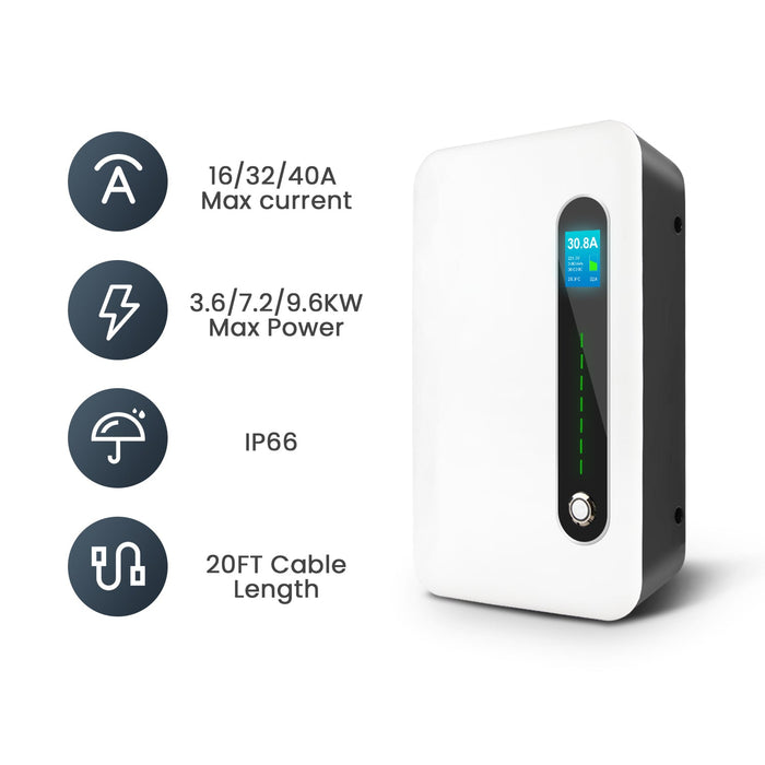 MOREC F30C 40A EV CHARGING STATION MAX 9.6KW(SUPPORT NEMA 6-50 PLUG)