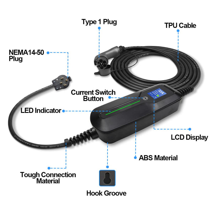 MOREC PCD-041 40A EV PORTABLE CHARGER MAX 9.6KW(SUPPORT NAME 14-50 PLUG)