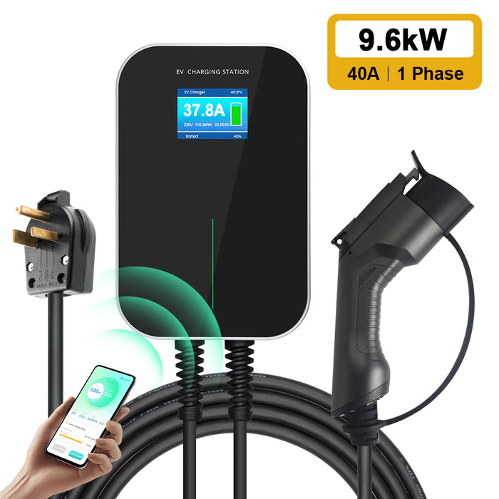 MOREC BS20C Type 1 40A EV CHARGING STATION MAX 9.6KW(SUPPORT APP CONTROL),with nema 14-50 plug