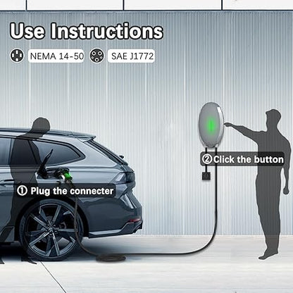 MOREC EV Wallbox NEMA14-50 40A Type 1 Plug Elliptical EV Charging Station - WB10T1G